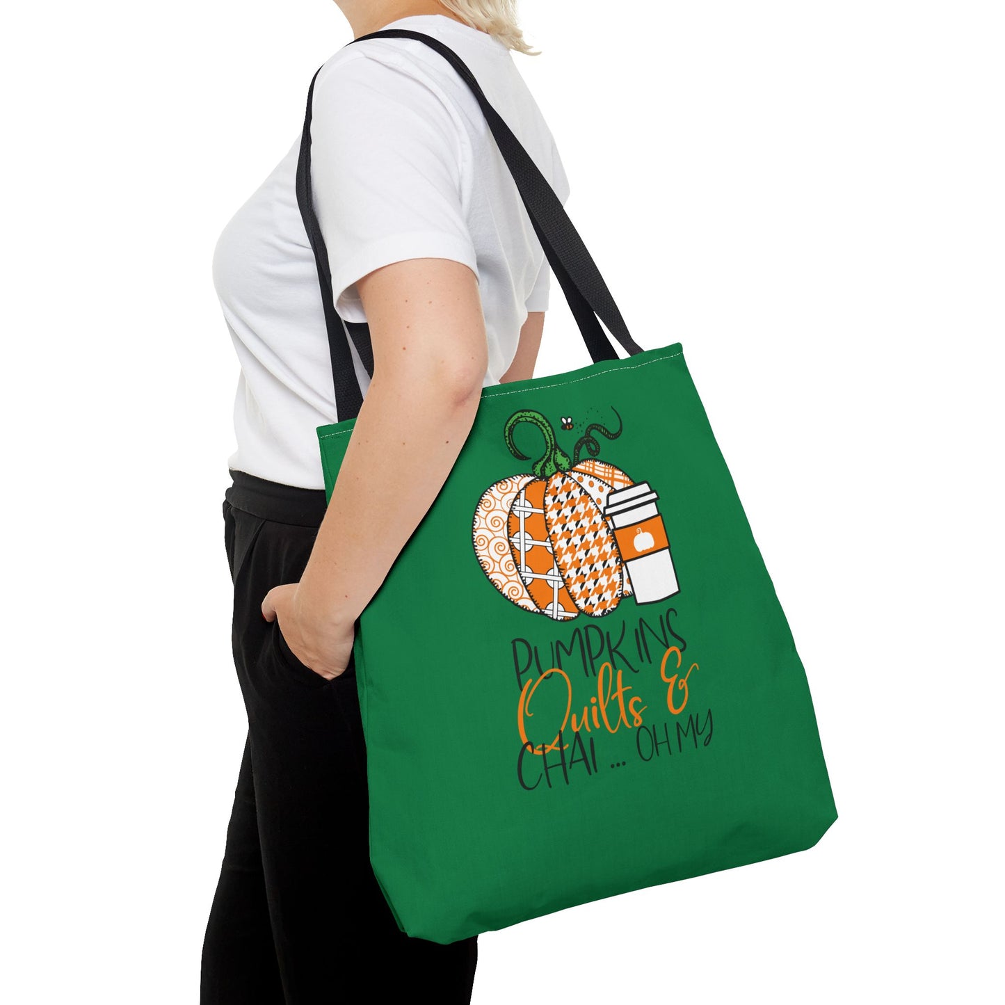Pumpkin Spice Tote Bag, Fall Tote, Pumpkin Quilts & Chai Bag, Autumn Handbag, Eco-Friendly Market Bag