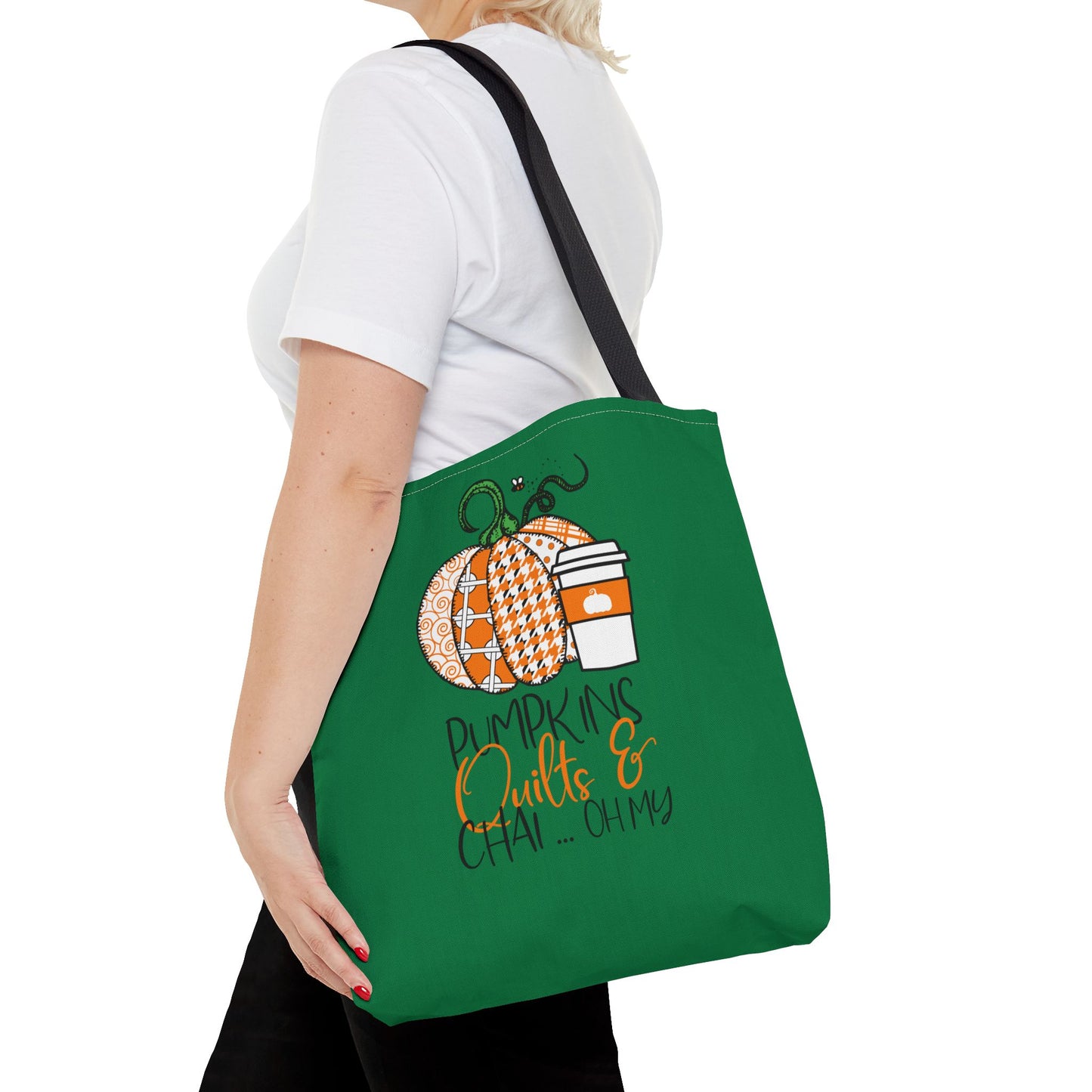 Pumpkin Spice Tote Bag, Fall Tote, Pumpkin Quilts & Chai Bag, Autumn Handbag, Eco-Friendly Market Bag