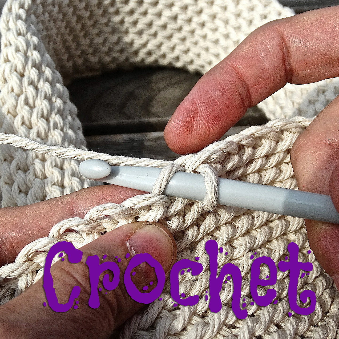 Crochet hook and yarn.