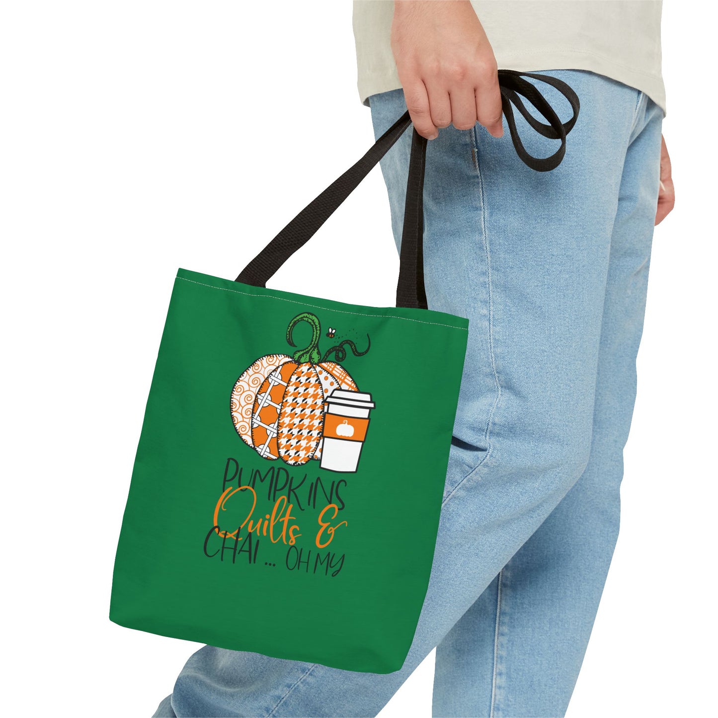 Pumpkin Spice Tote Bag, Fall Tote, Pumpkin Quilts & Chai Bag, Autumn Handbag, Eco-Friendly Market Bag