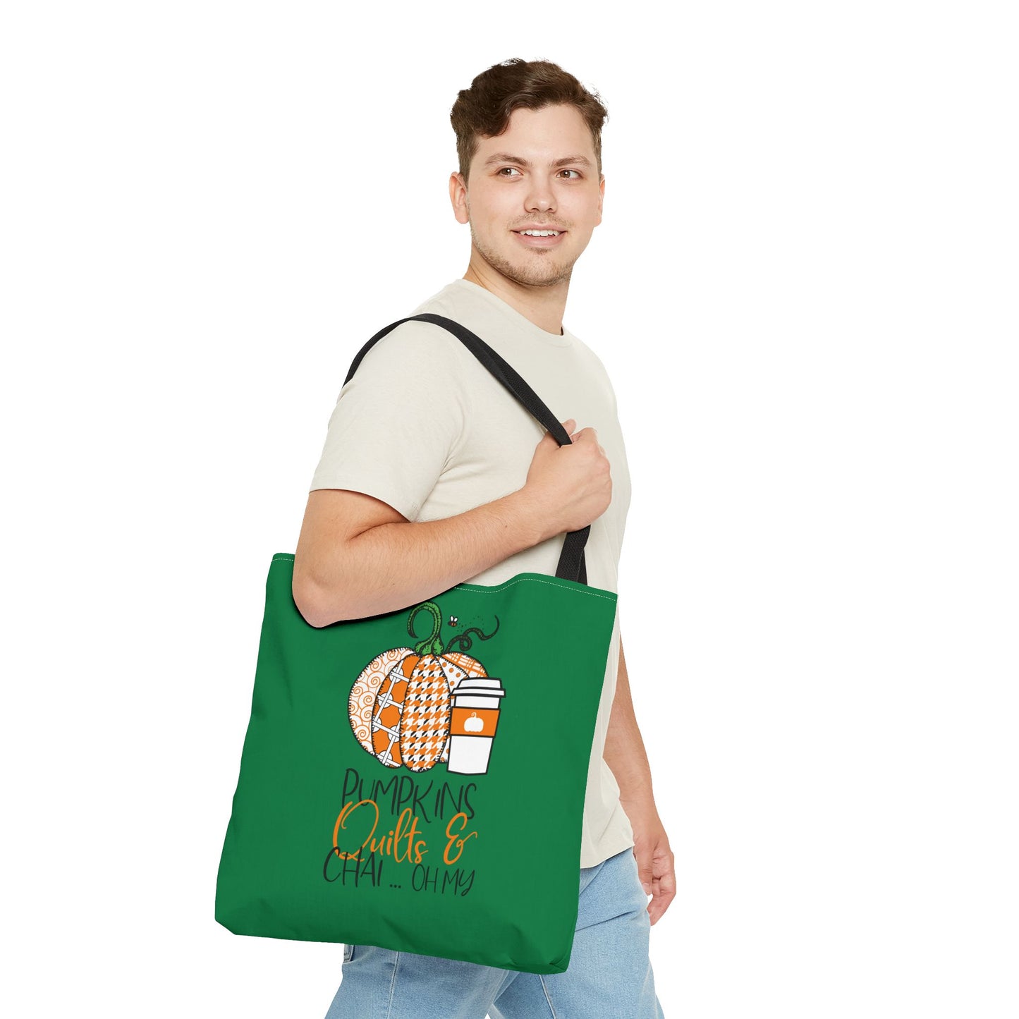 Pumpkin Spice Tote Bag, Fall Tote, Pumpkin Quilts & Chai Bag, Autumn Handbag, Eco-Friendly Market Bag