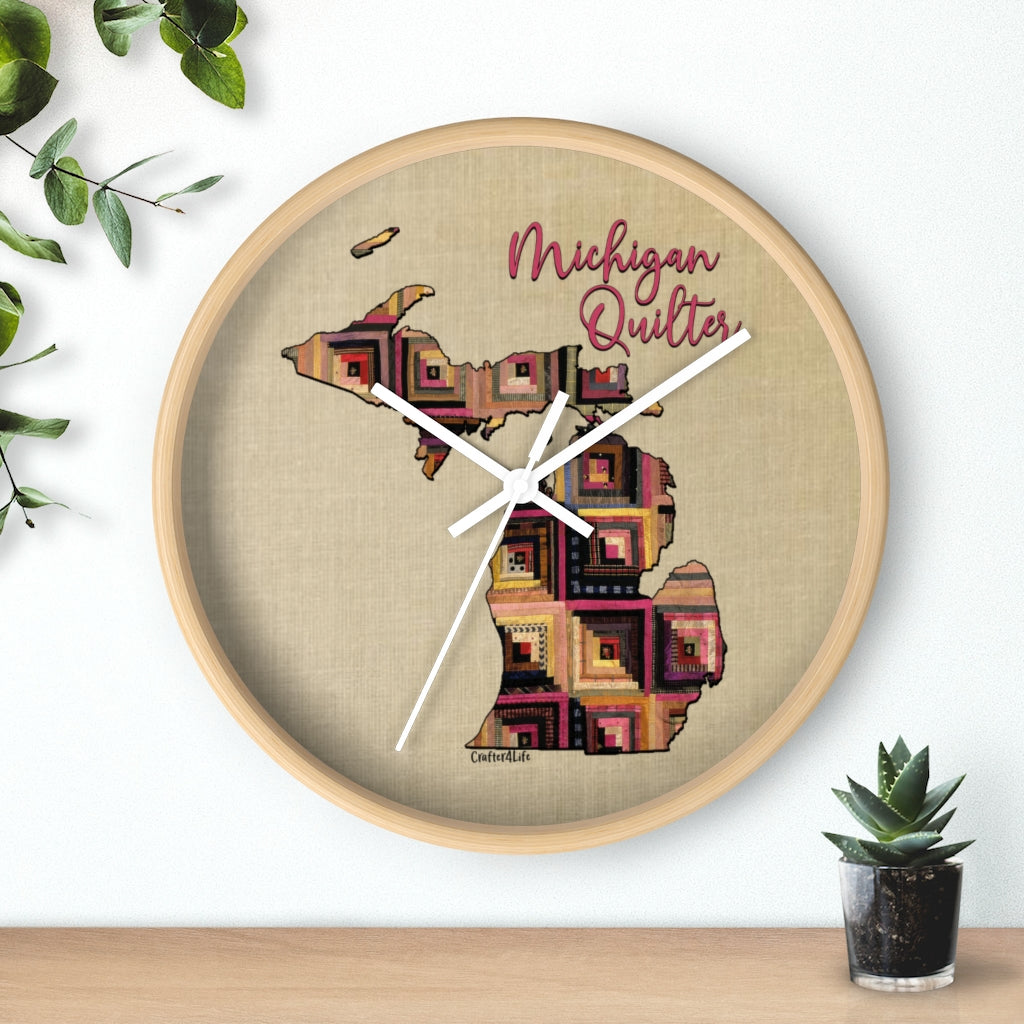 Michigan Quilter Wooden-Framed Wall Clock