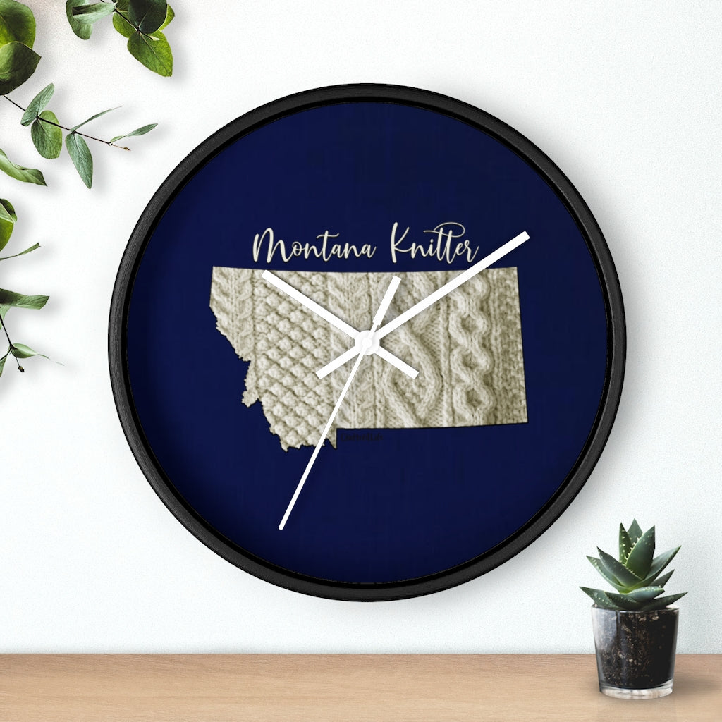 Montana Knitter Wooden Framed Wall Clock