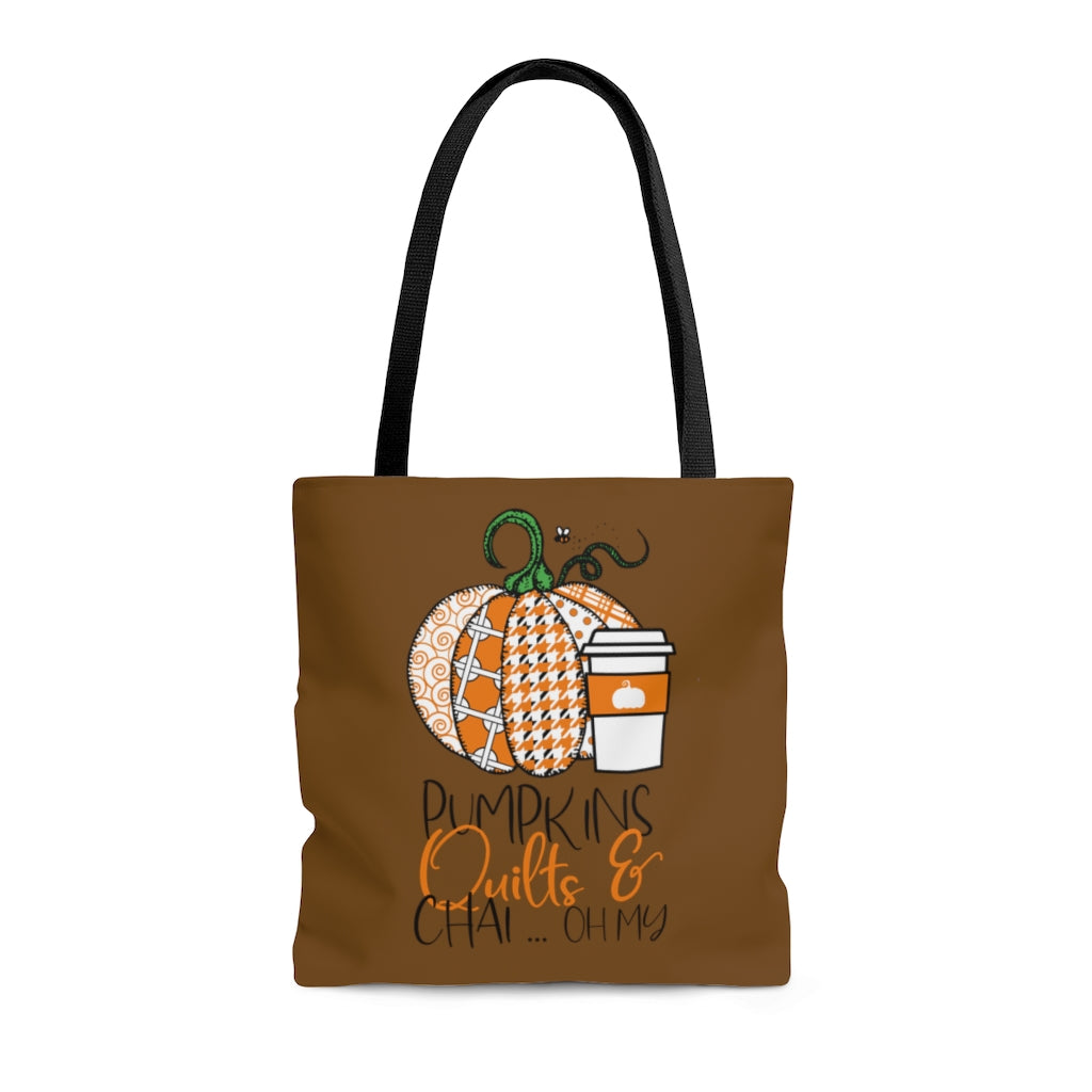 Quilter's Tote Bag, Fall Quilt Tote Bag, Pumpkins, Quilts & Chai