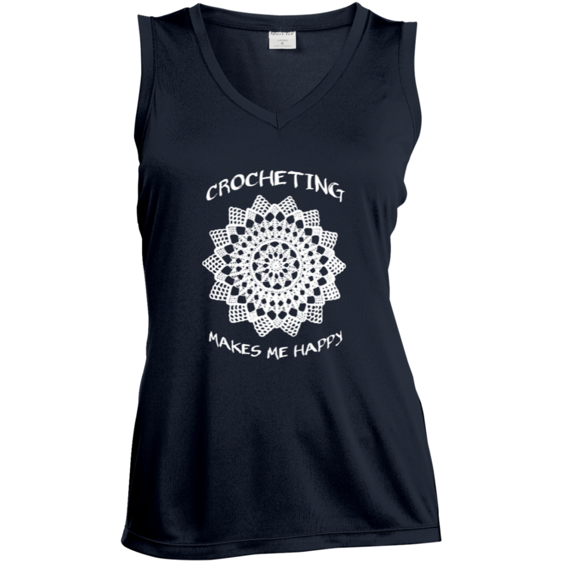 Crocheting Makes Me Happy Ladies Sleeveless Moisture Absorbing V-Neck