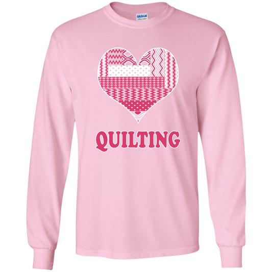 Heart Quilting Long Sleeve Ultra Cotton T-Shirt - Crafter4Life - 1