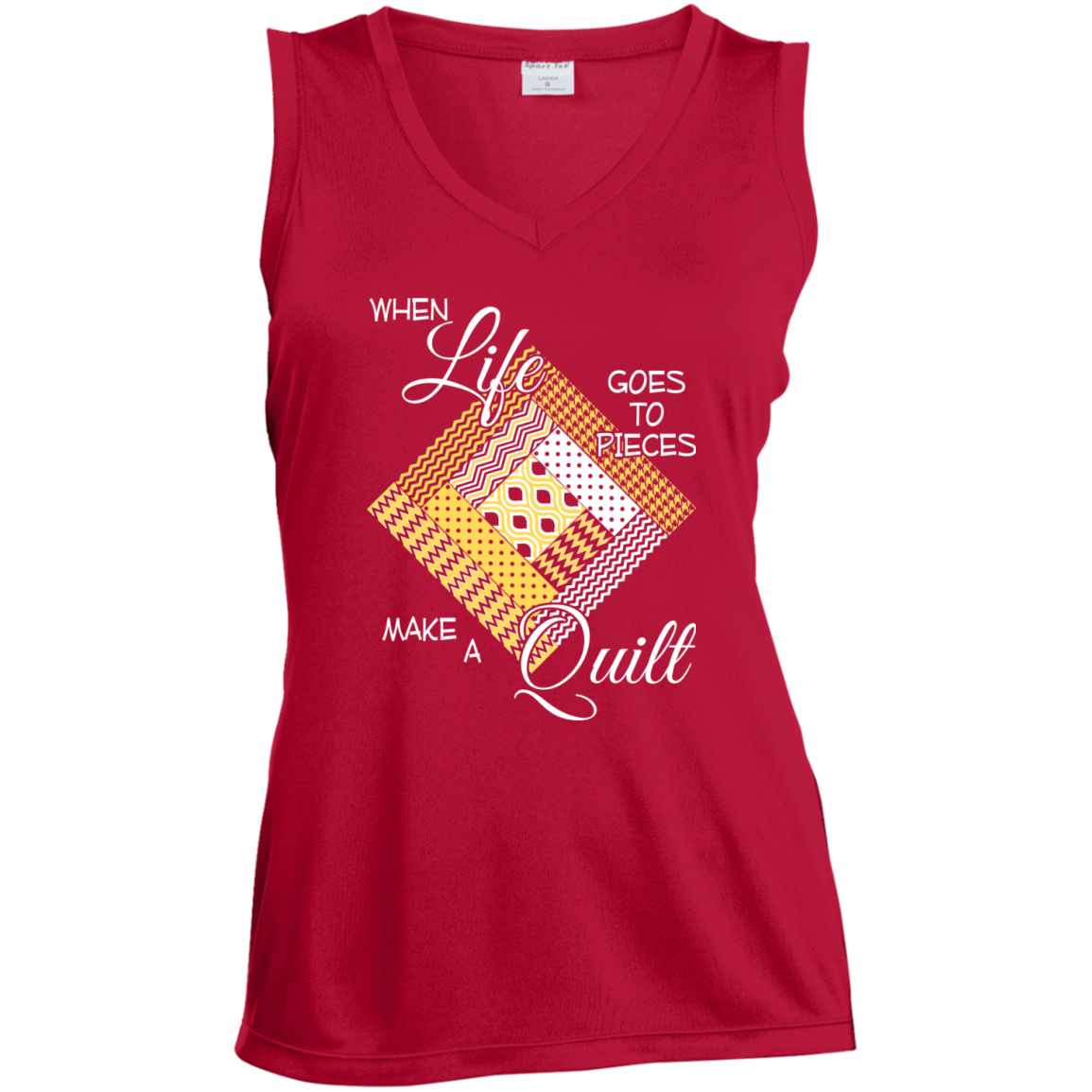 Make a Quilt (yellow) Ladies Sleeveless V-Neck - Crafter4Life - 1