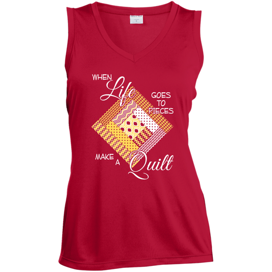 Make a Quilt (yellow) Ladies Sleeveless V-Neck - Crafter4Life - 1