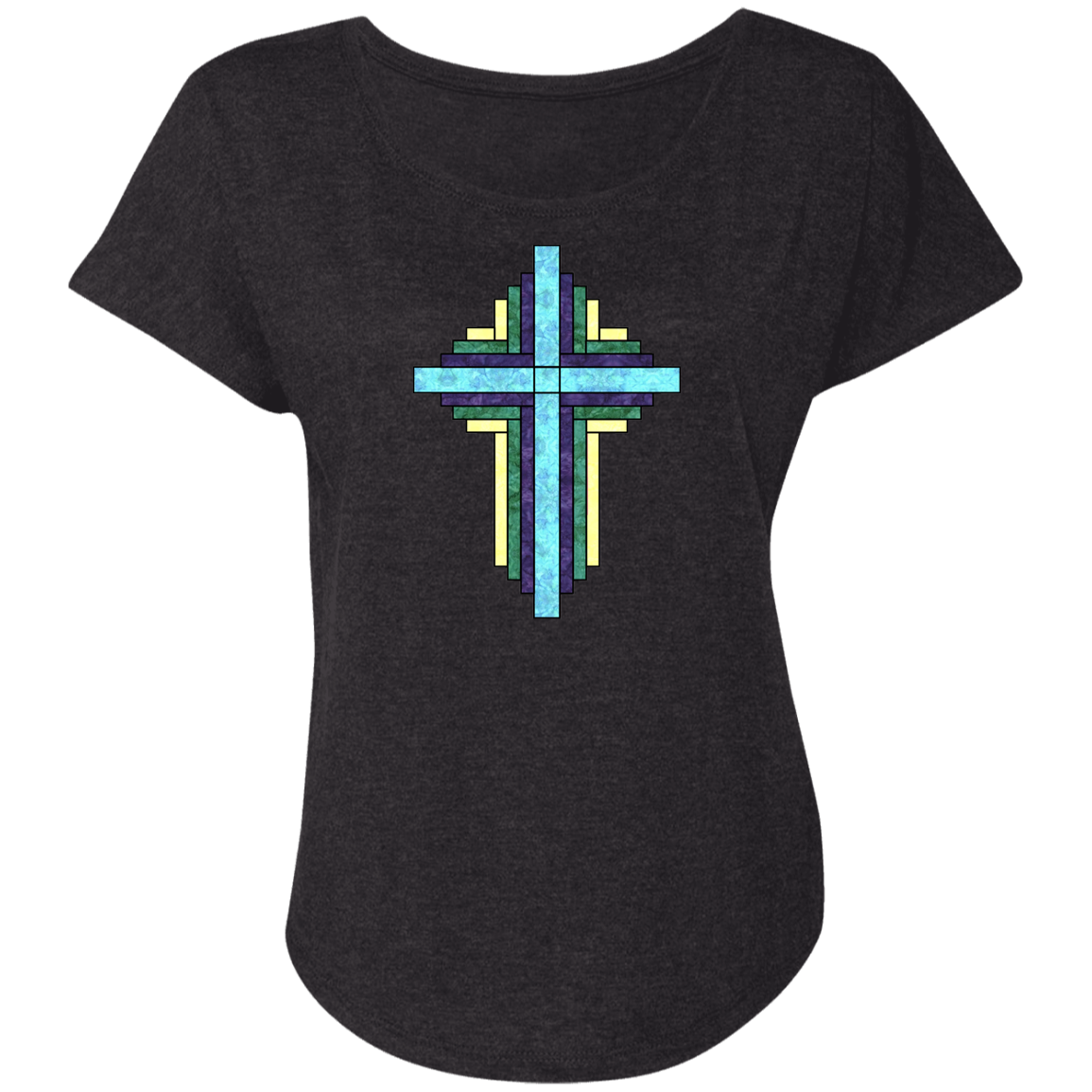 Batik Stained Glass Quilt Cross Ladies' Triblend Dolman Sleeve