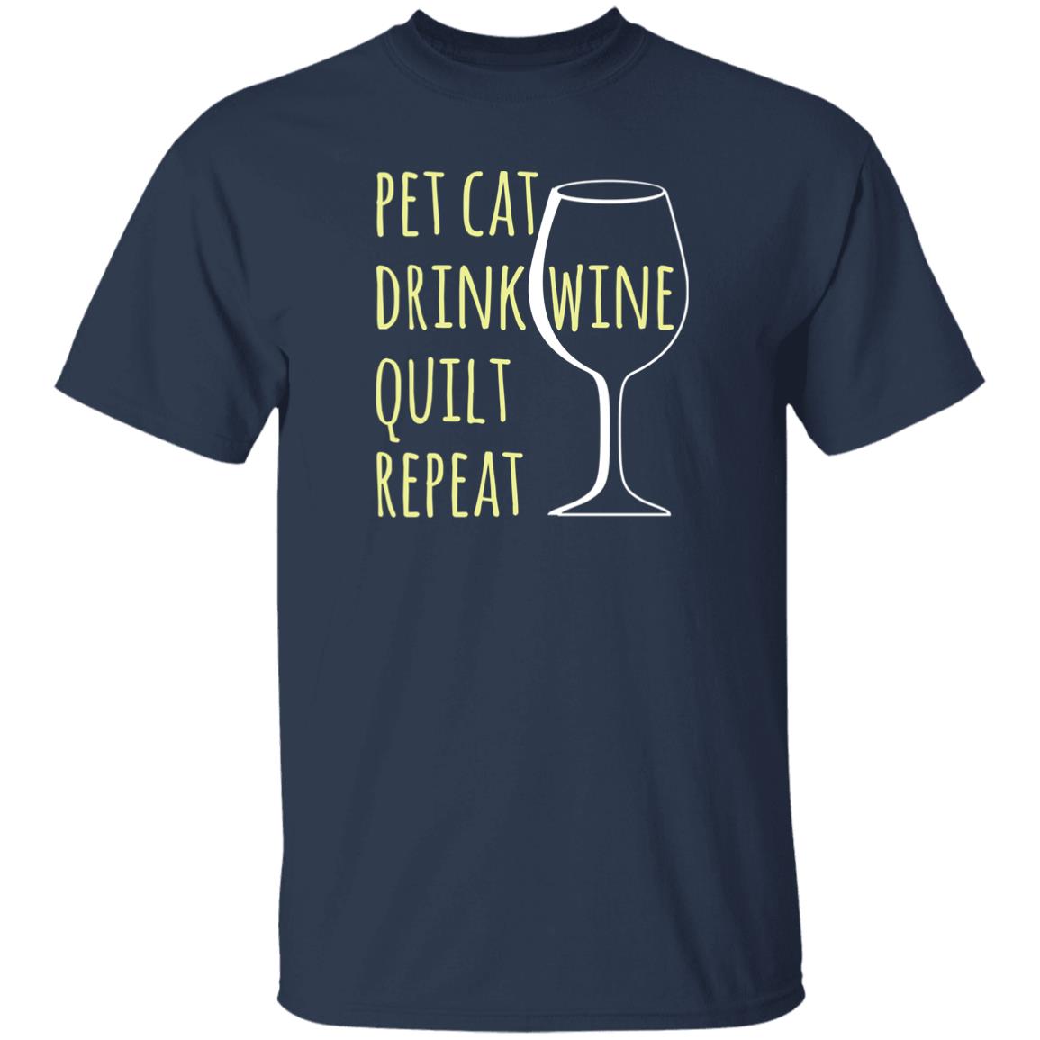 Pet Cat-Drink Wine-Quilt T-Shirt