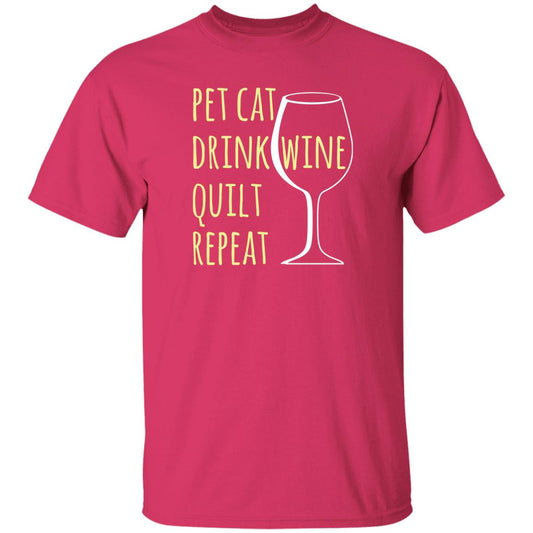 Pet Cat-Drink Wine-Quilt T-Shirt