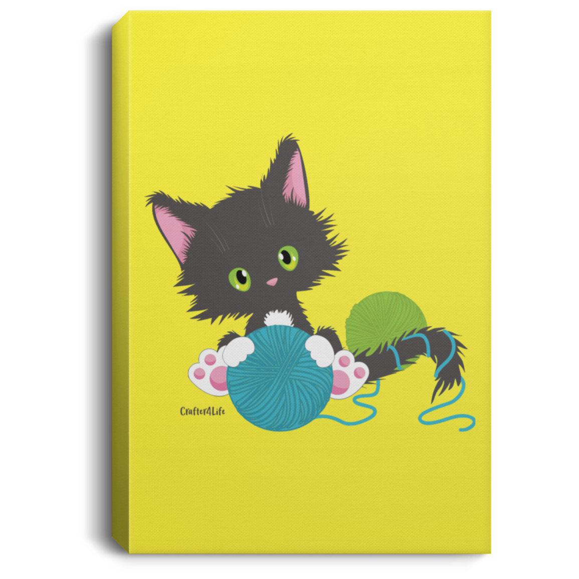 Grey Tuxedo Kitty Holding Ball of Yarn Canvas Wall Art