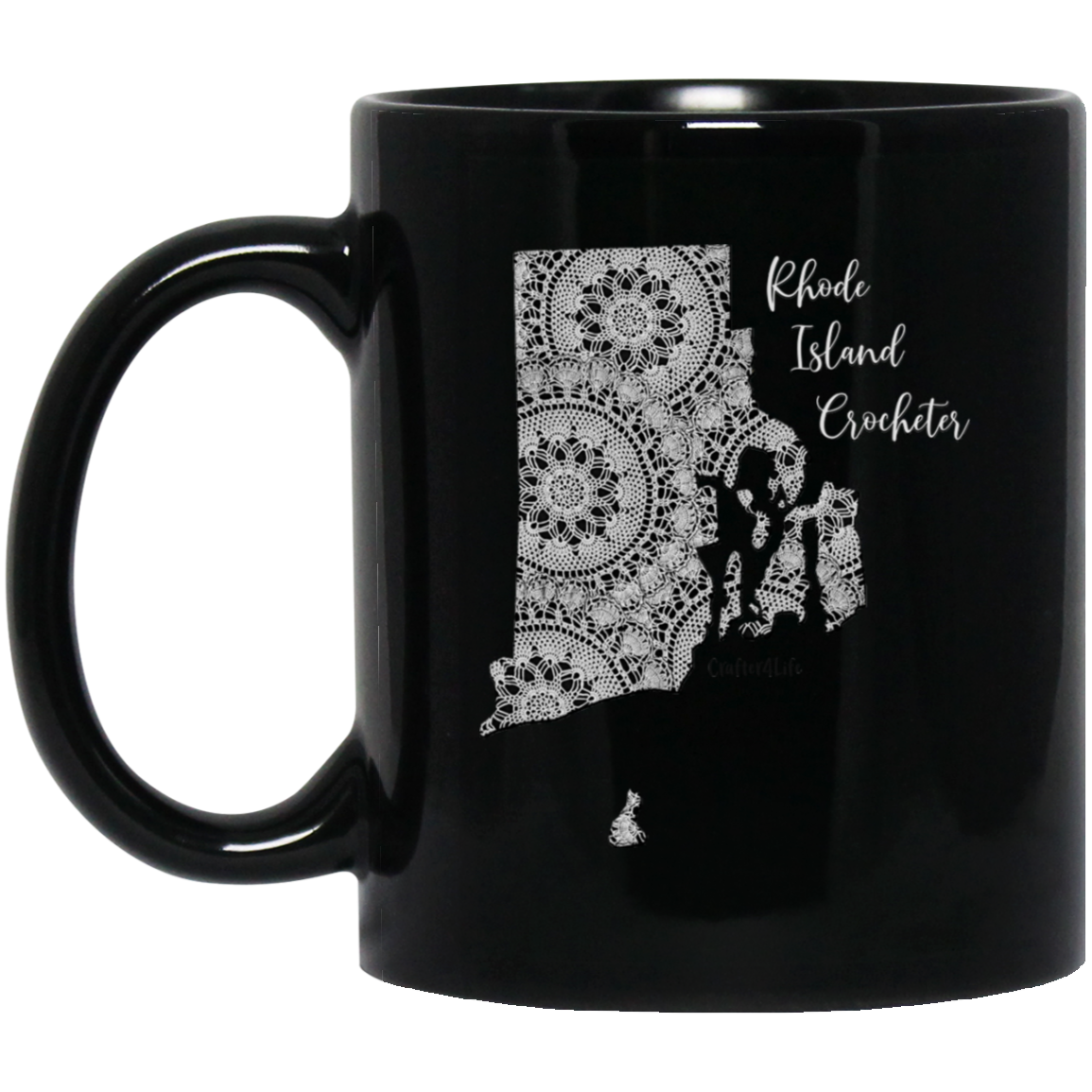 Rhode Island Crocheter Black Mugs