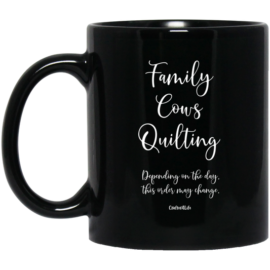 Family-Cows-Quilting Black Mugs