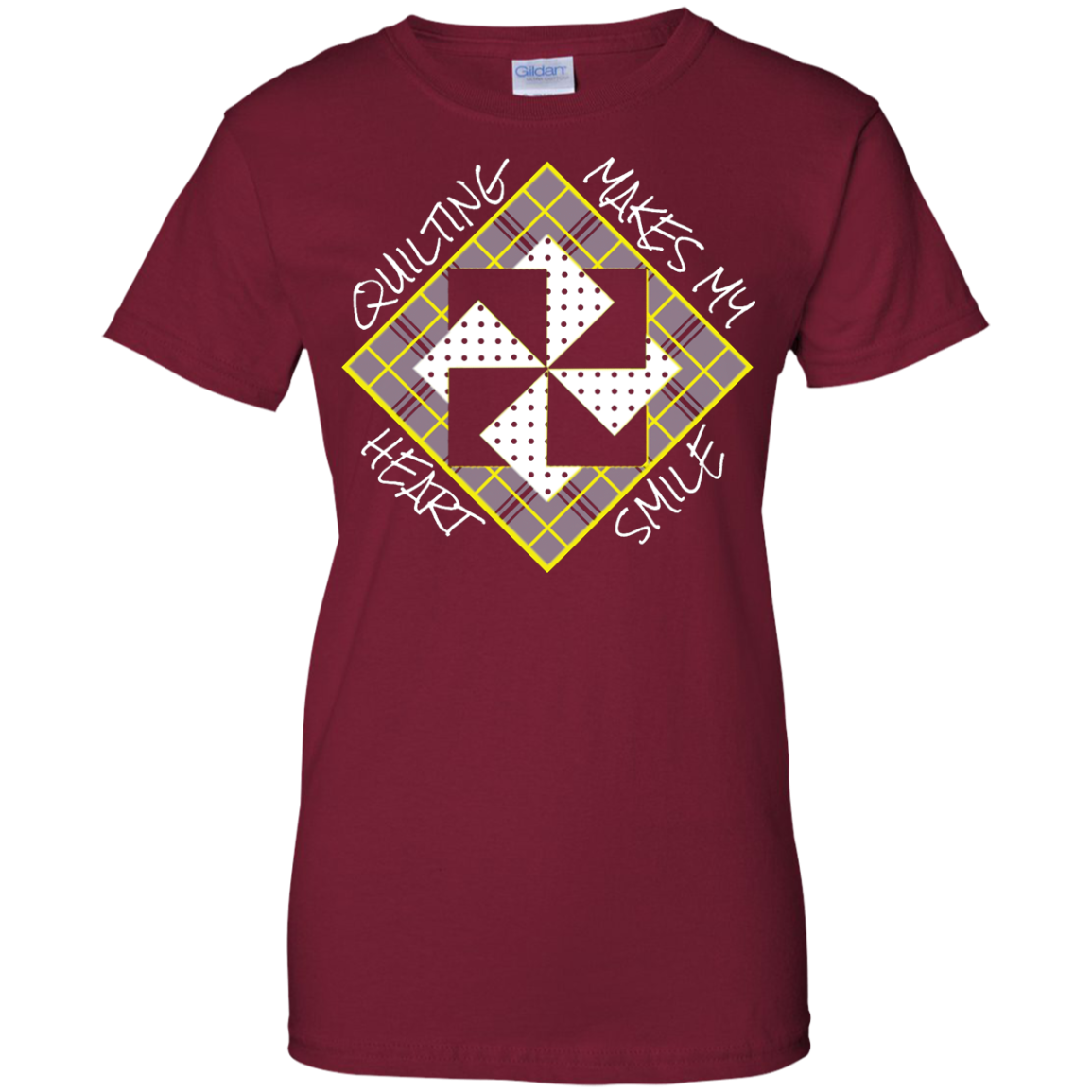 Quilting Makes My Heart Smile Ladies Custom 100% Cotton T-Shirt