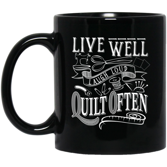 Live Well - Quilt Often Black Mugs