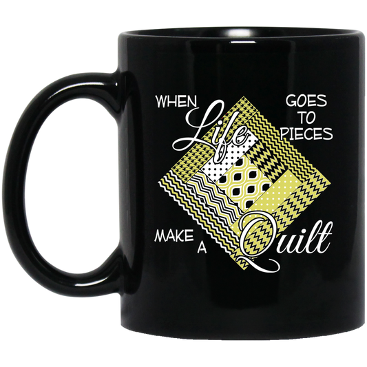Make a Quilt (yellow) Black Mugs