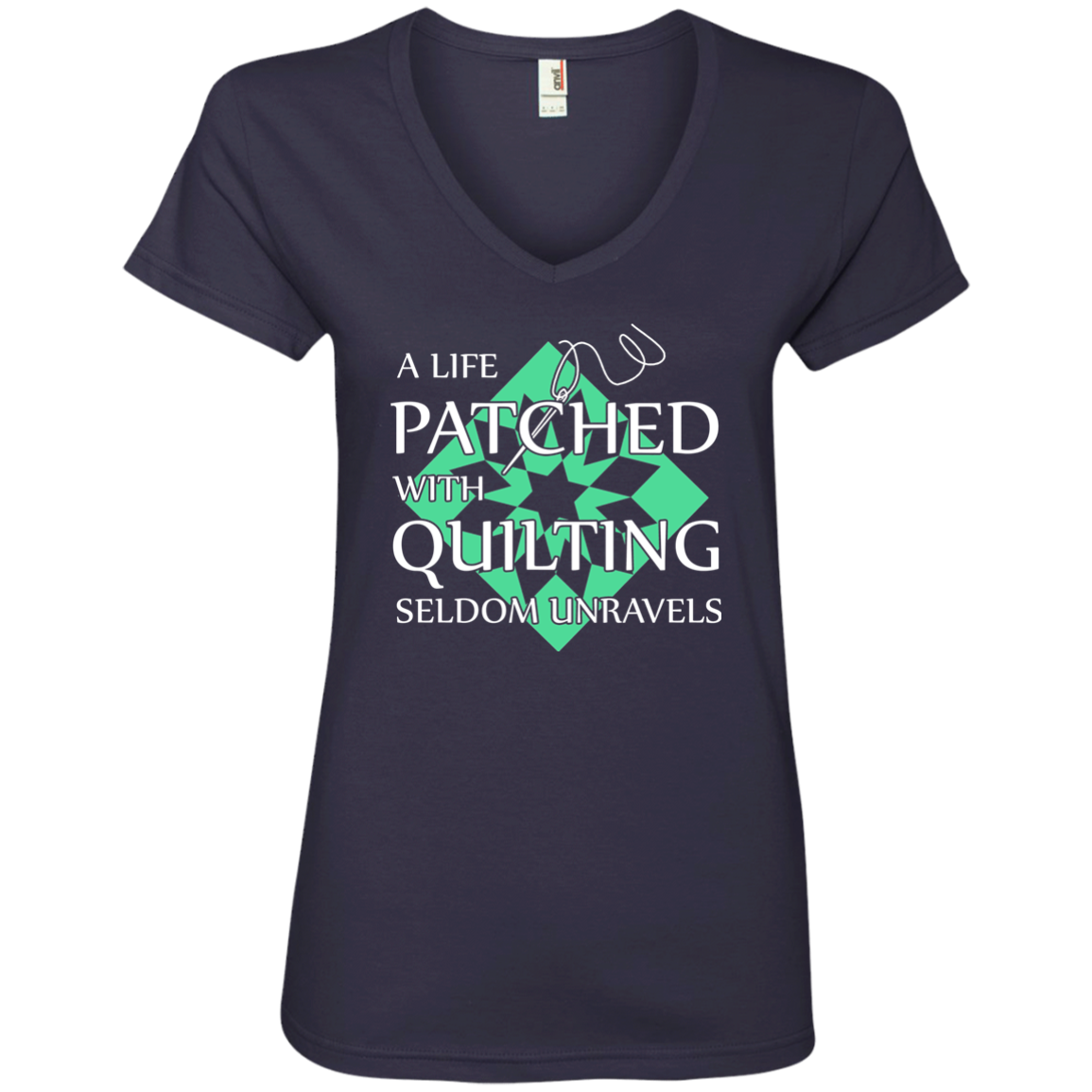 Quilting Seldom Unravels Ladies' V-Neck T-Shirt