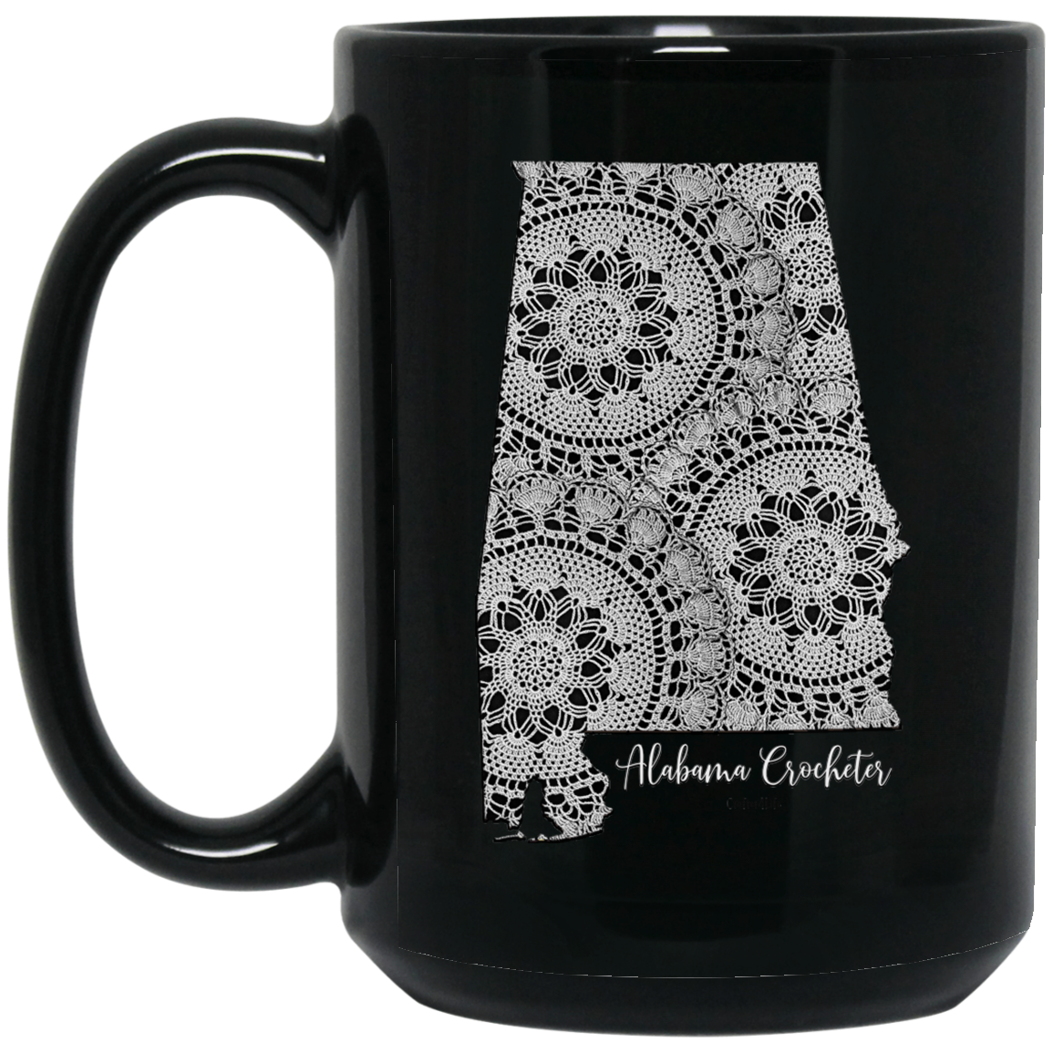Alabama Crocheter Black Mugs