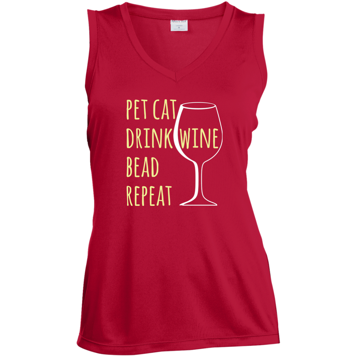 Pet Cat-Drink Wine-Bead Ladies Sleeveless Moisture Absorbing V-Neck