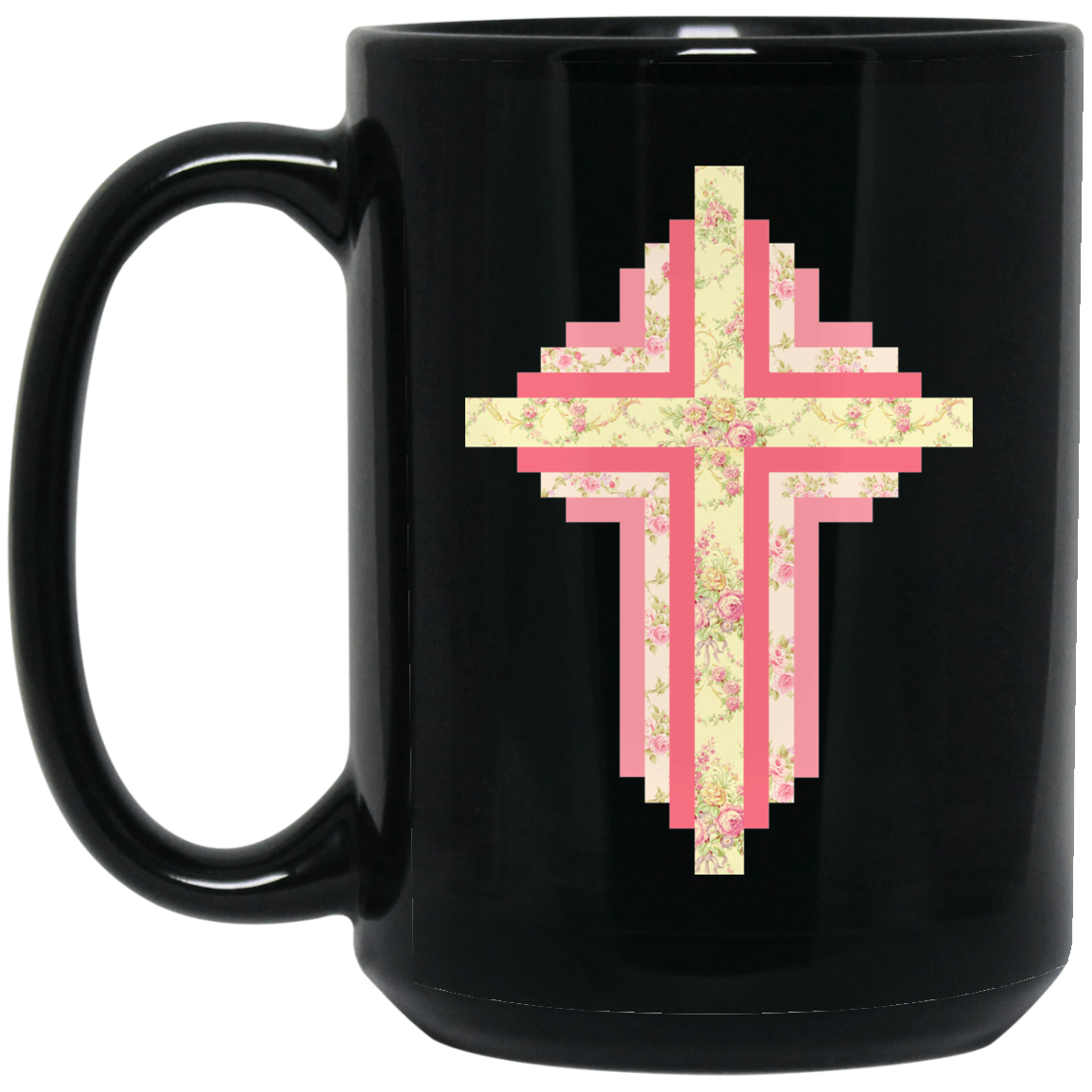 Patchwork Cross Black Mugs