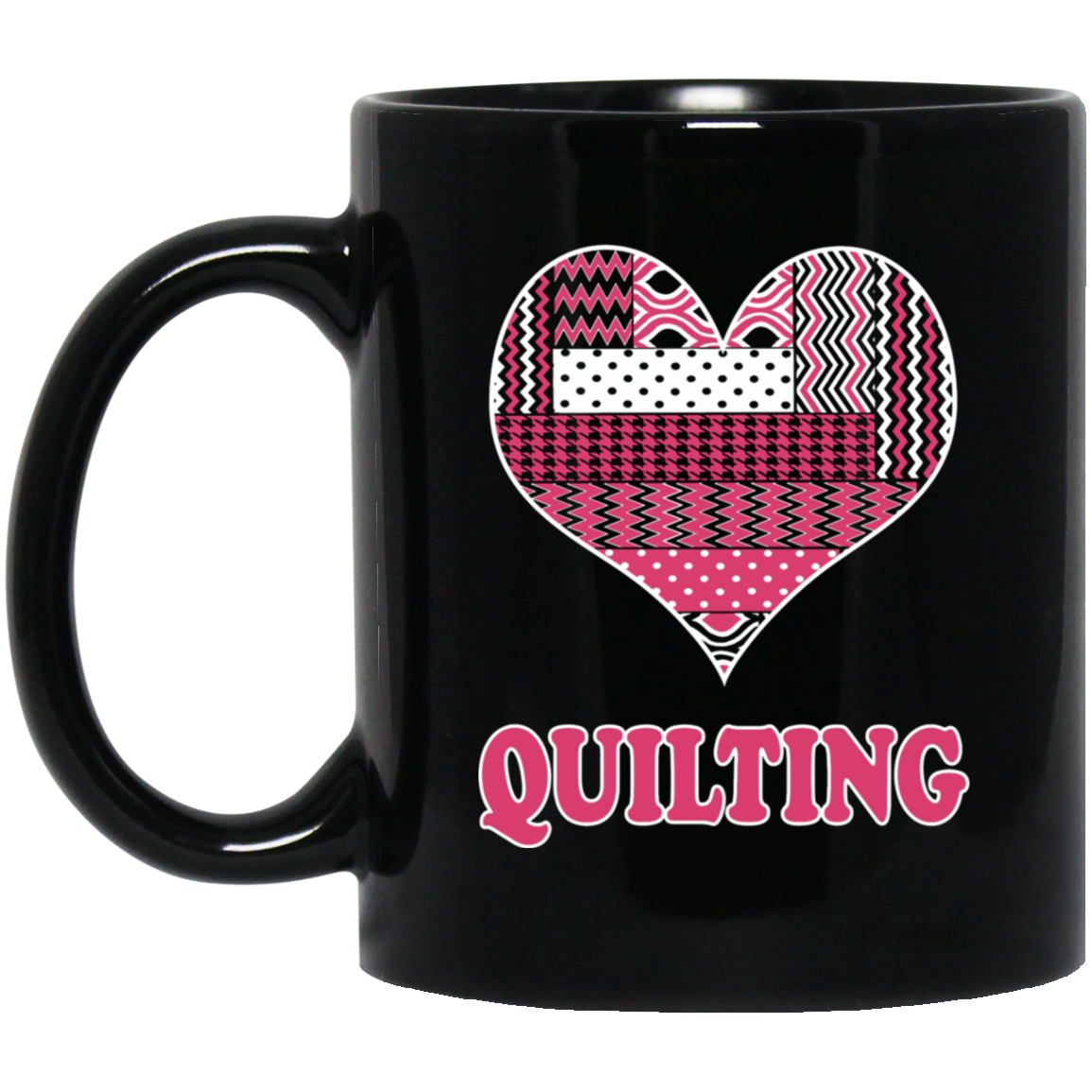 Heart Quilting Black Mugs