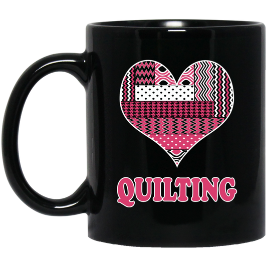 Heart Quilting Black Mugs