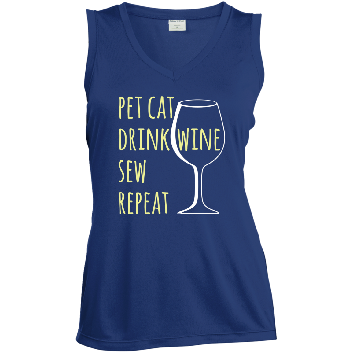 Pet Cat-Drink Wine-Sew Ladies Sleeveless Moisture Absorbing V-Neck
