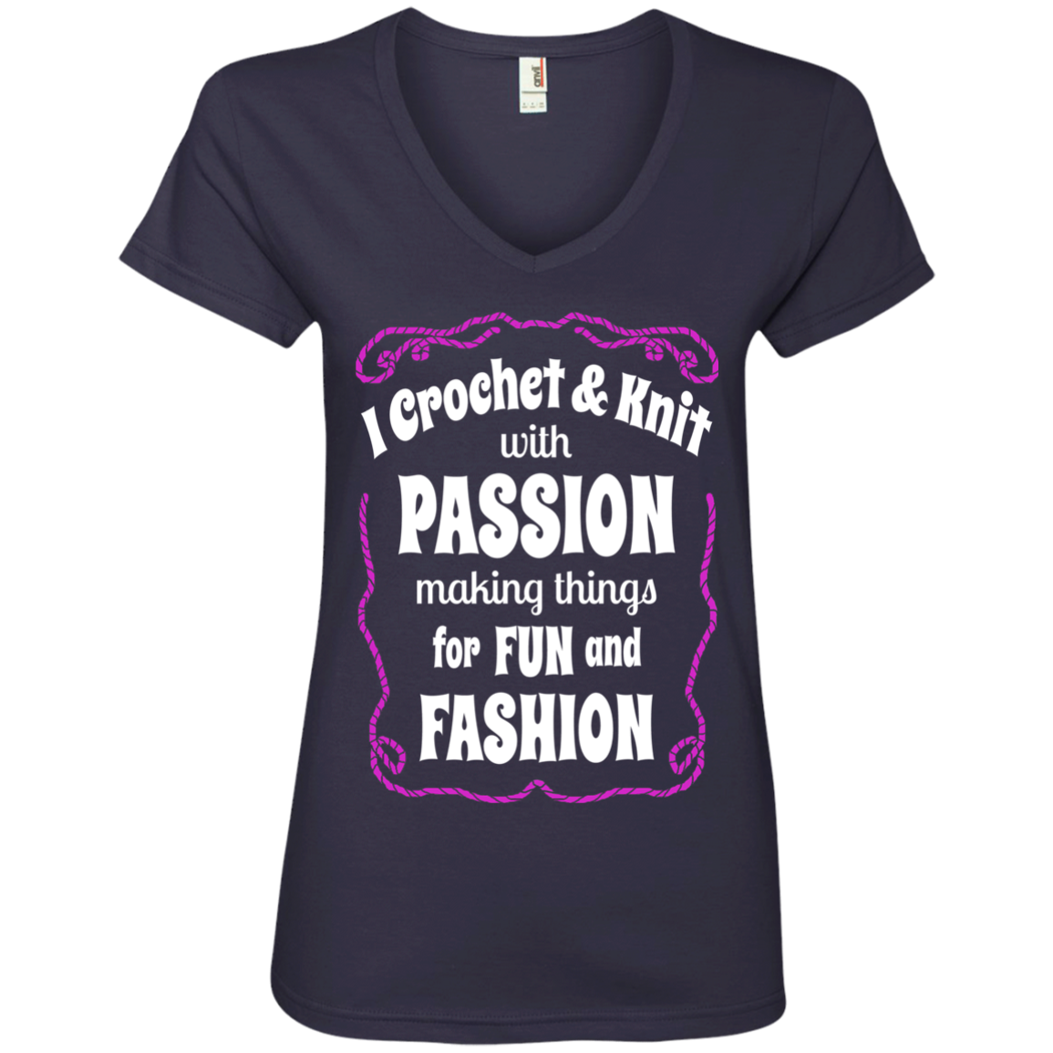 I Crochet & Knit with Passion Ladies V-Neck T-Shirt