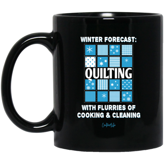 Winter Forecast Quilting Flurries Black Mugs