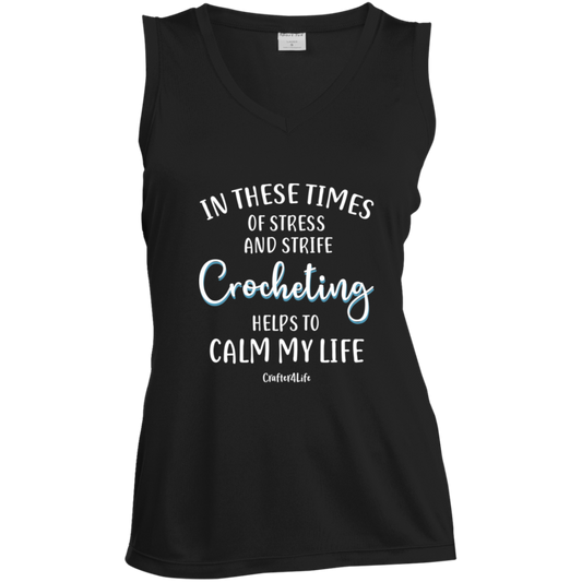 Crocheting Helps to Calm My Life Ladies' Sleeveless Moisture Absorbing V-Neck