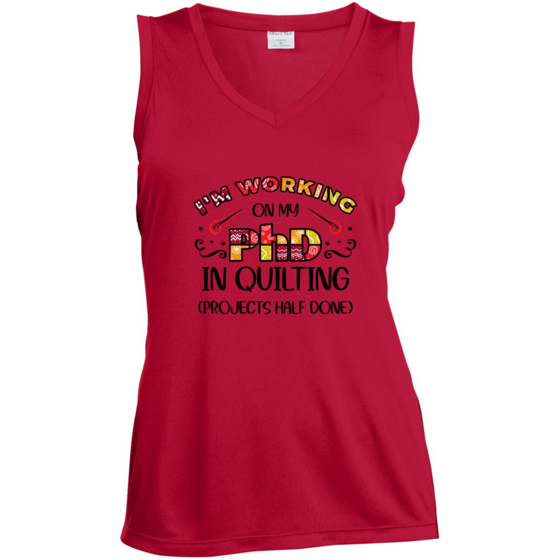 PhD in Quilting Ladies' Sleeveless Moisture Absorbing V-Neck