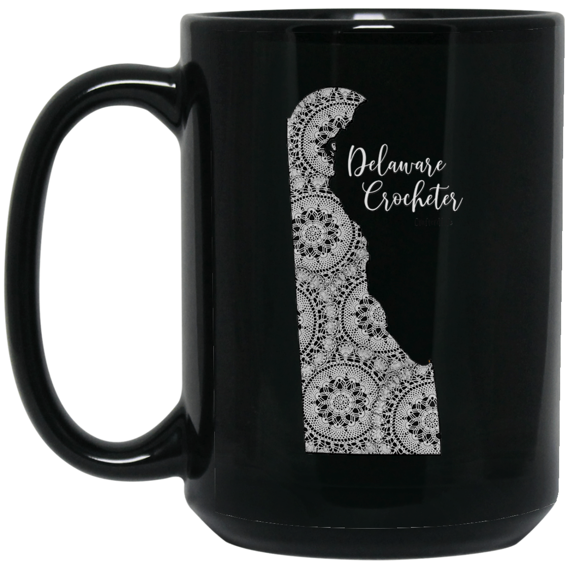 Delaware Crocheter Black Mugs