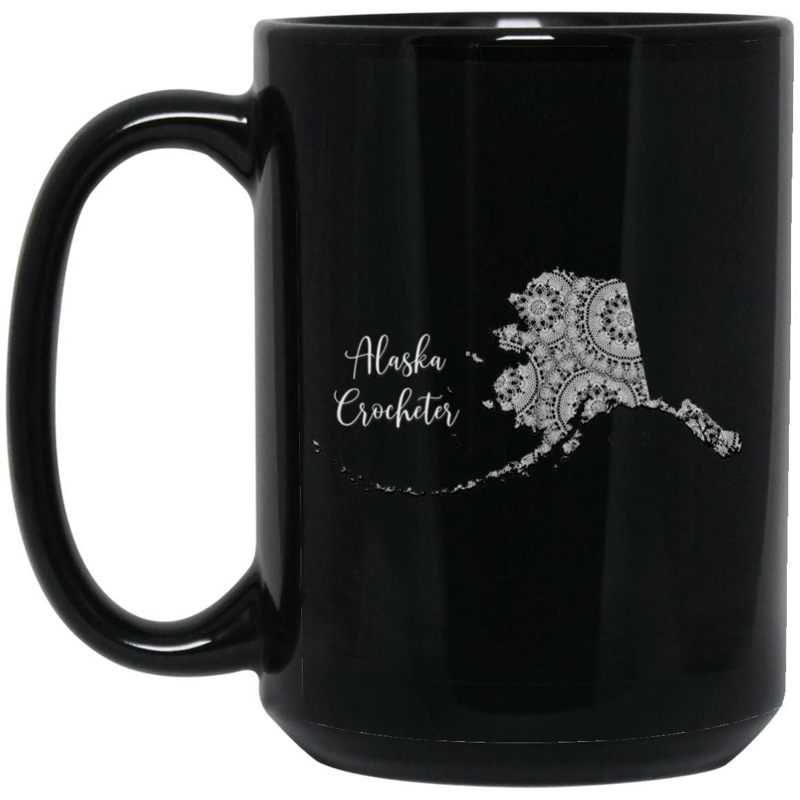 Alaska Crocheter Black Mugs