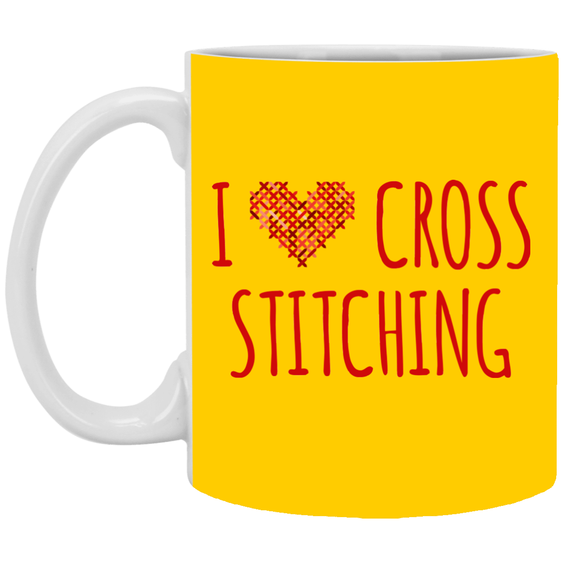 I Heart Cross Stitching White Mugs