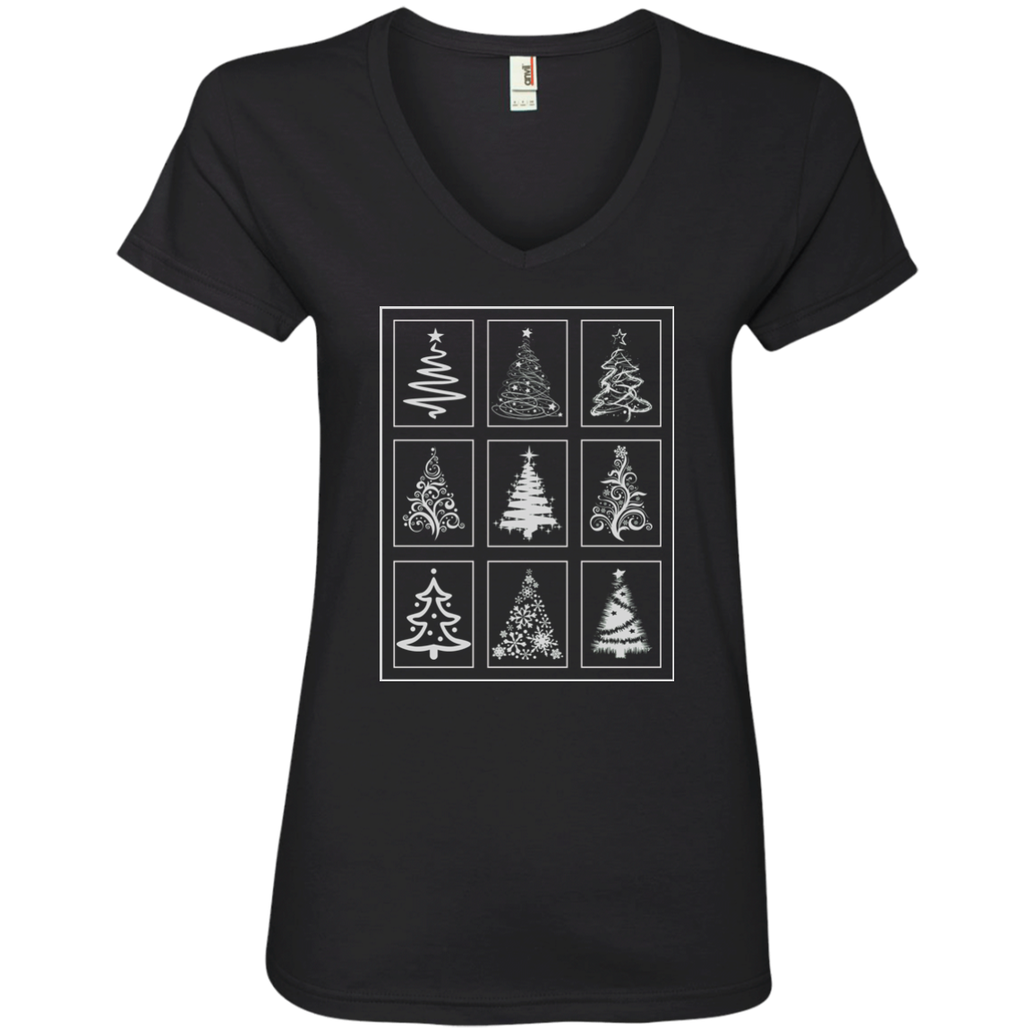 Christmas Tree Quilt Ladies V-Neck T-Shirt