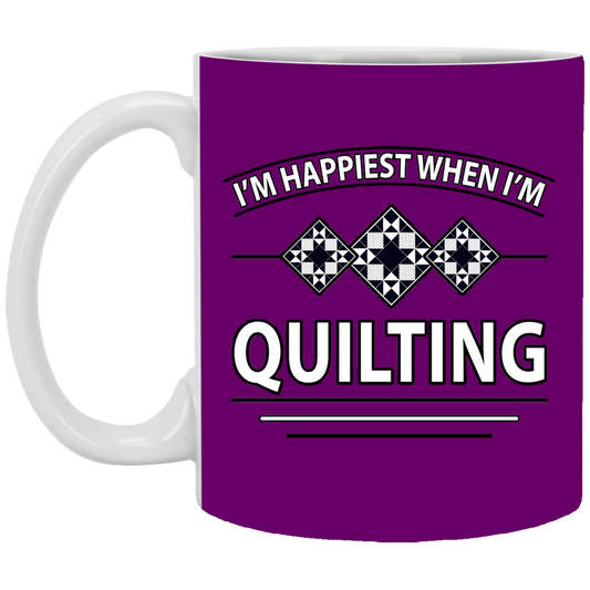 I'm Happiest When I'm Quilting White Mugs