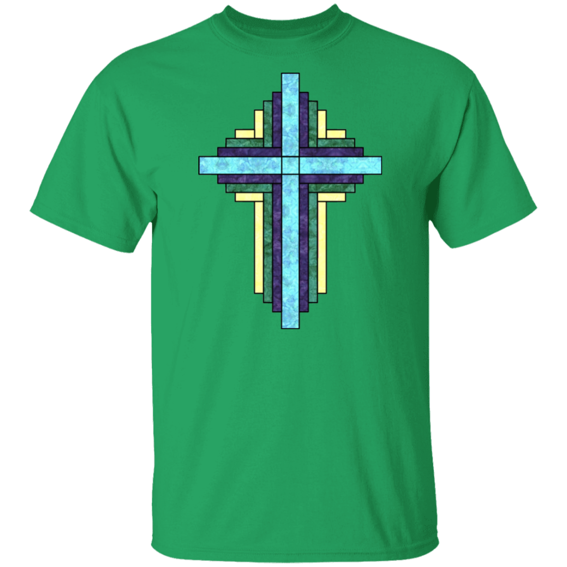 Batik Stained Glass Quilt Cross T-Shirt