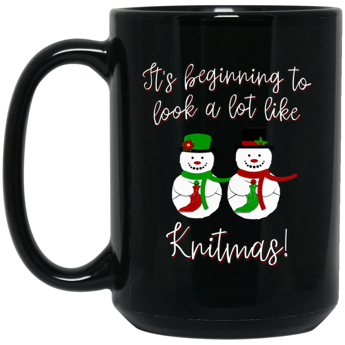 Knitmas Snow Couple Black Mugs