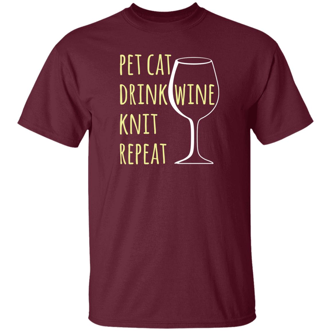 Pet Cat-Drink Wine-Knit T-Shirt
