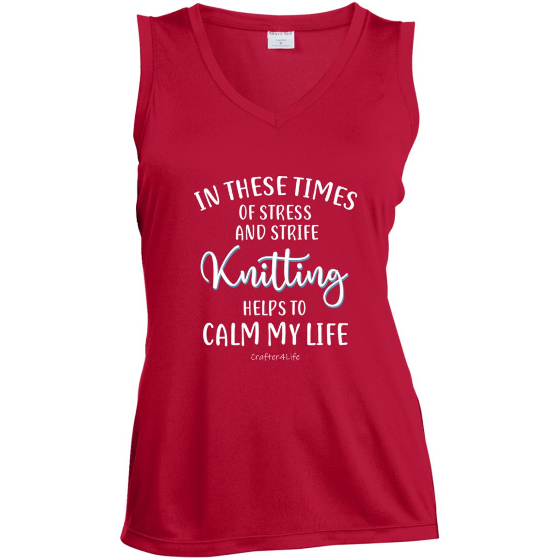Knitting Helps to Calm My Life Ladies' Sleeveless Moisture Absorbing V-Neck