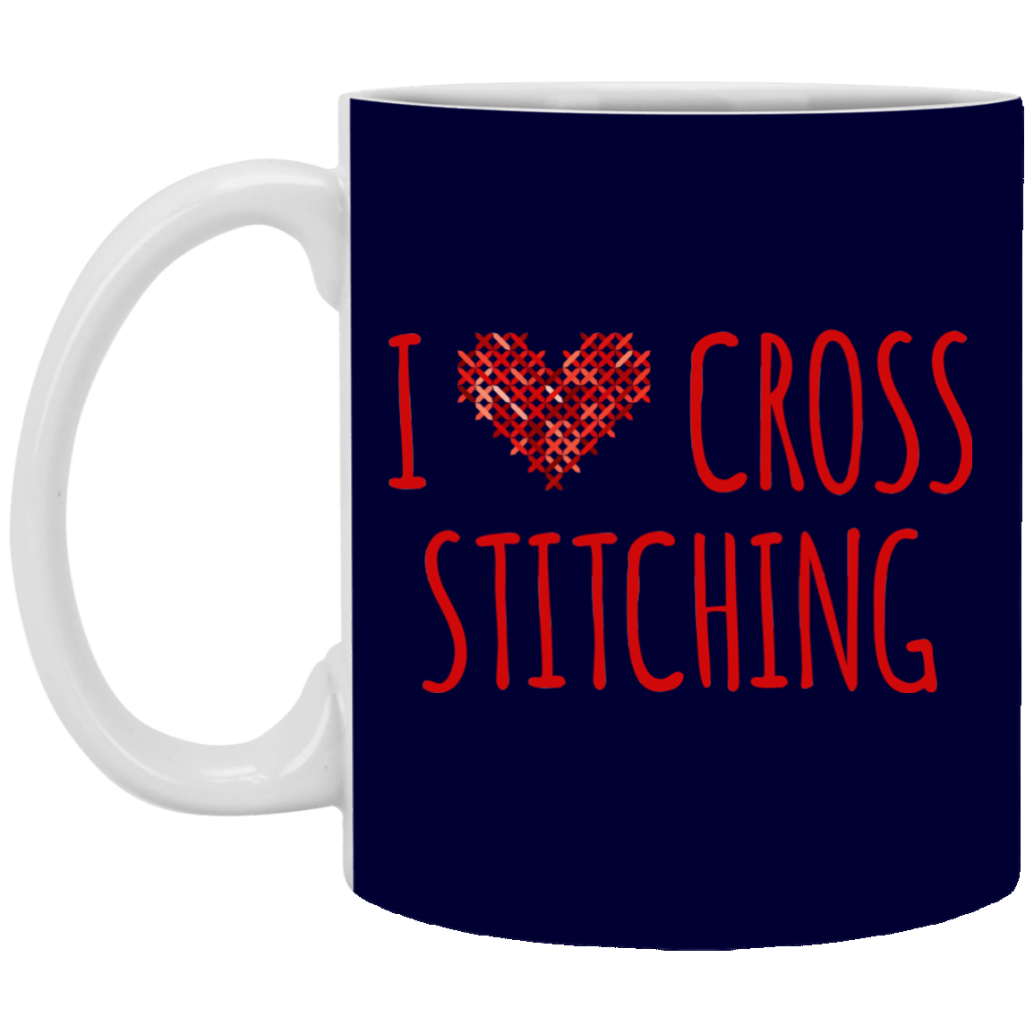 I Heart Cross Stitching White Mugs