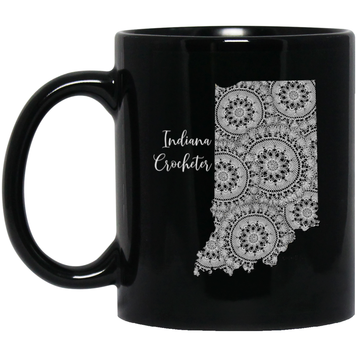 Indiana Crocheter Black Mugs