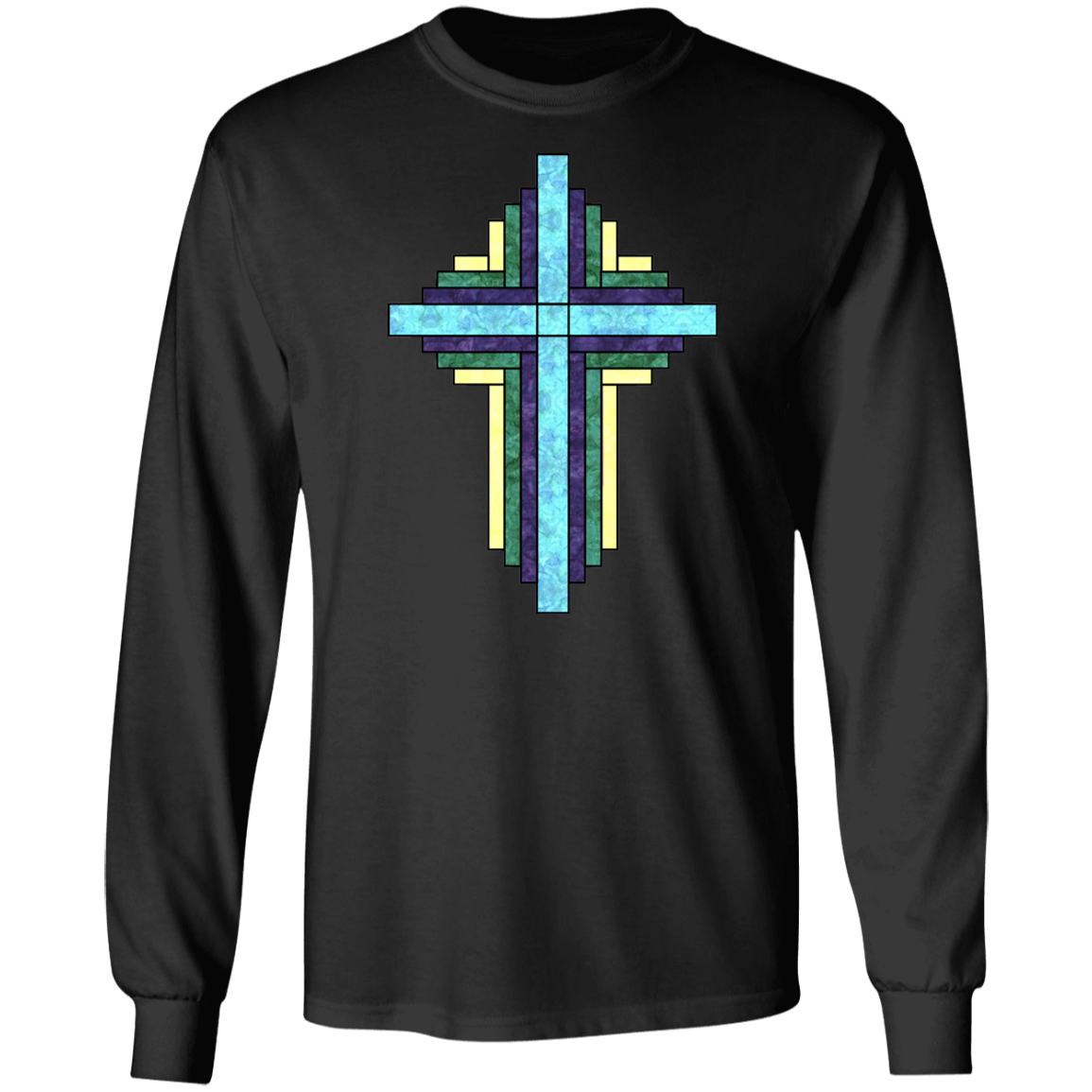 Batik Stained Glass Quilt Cross LS Ultra Cotton T-Shirt