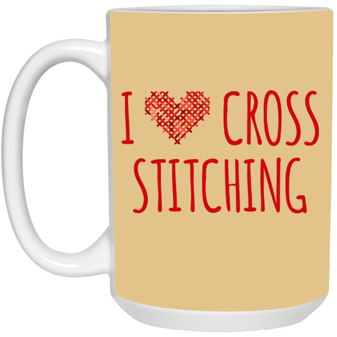 I Heart Cross Stitching White Mugs