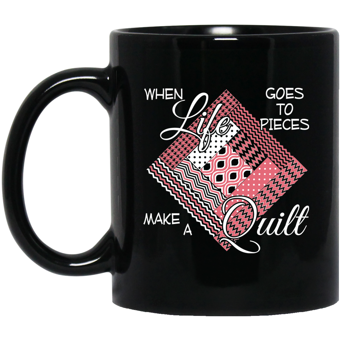 Make a Quilt (pink) Black Mugs