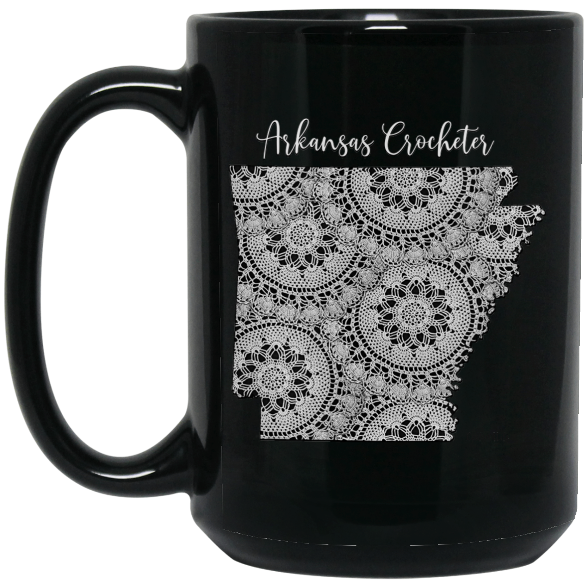 Arkansas Crocheter Black Mugs
