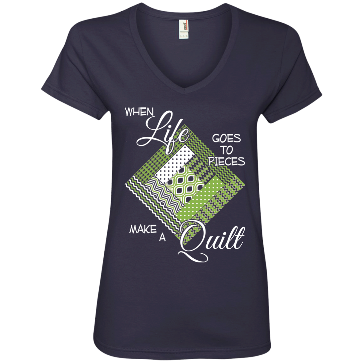 Make a Quilt (Greenery) Ladies' V-Neck T-Shirt