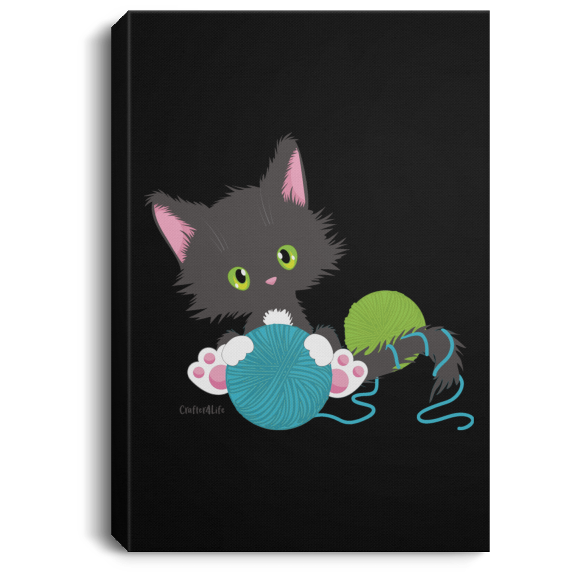 Grey Tuxedo Kitty Holding Ball of Yarn Canvas Wall Art