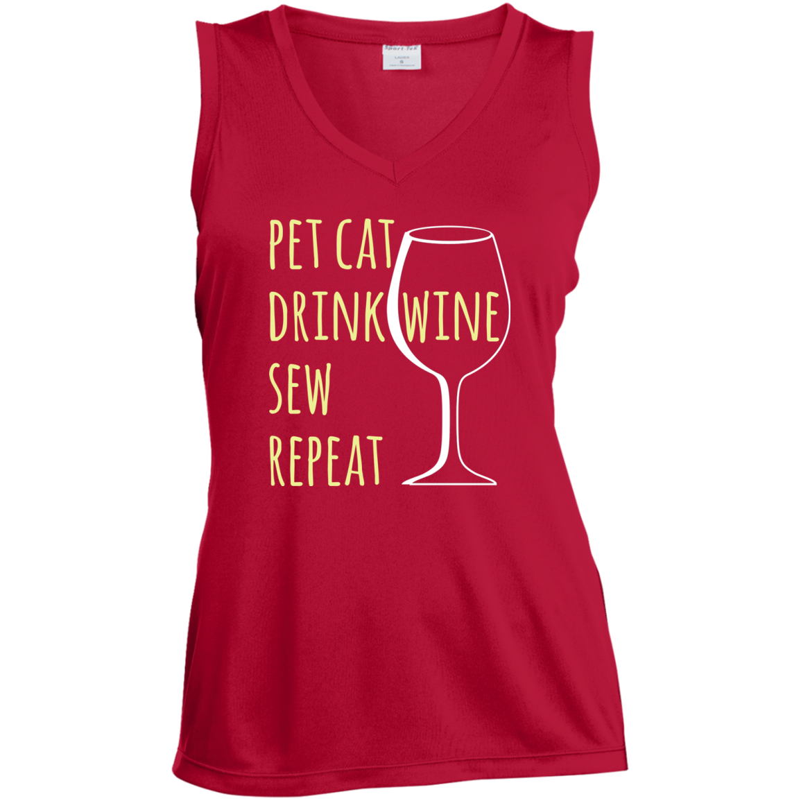 Pet Cat-Drink Wine-Sew Ladies Sleeveless Moisture Absorbing V-Neck